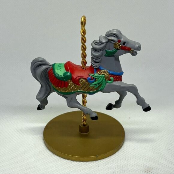 Vintage Full Set Of 5‎ Hallmark Christmas Carousel Horses & Display Stand 1989 - Picture 4 of 11